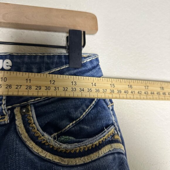 Western Blue Denim Jean Pant Women 30 Blue Embroidered Indie Rock Riding Bootcut - Picture 4 of 15